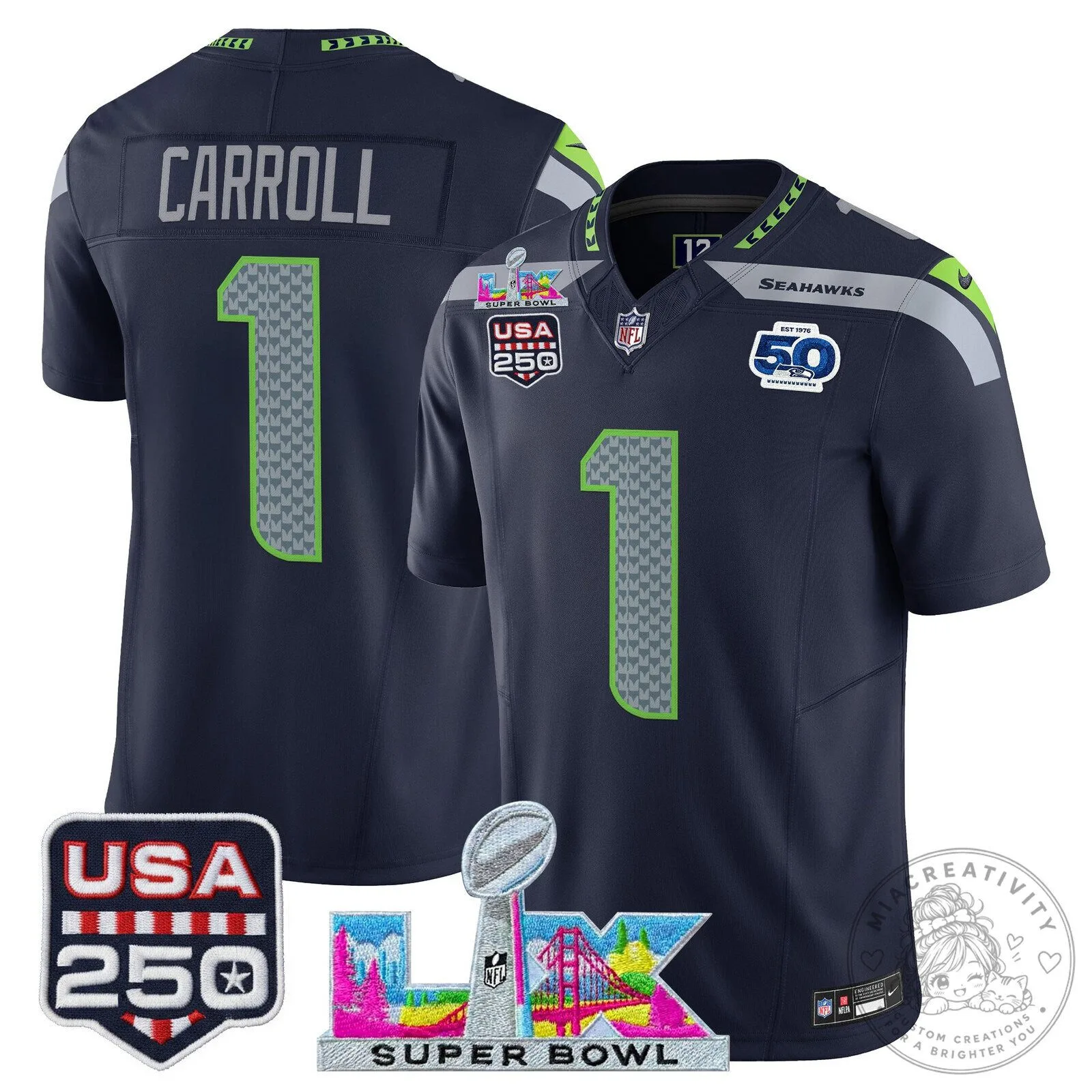 Super Bowl LX Seattle Seahawks Sam Darnold Blue Football Jersey 48 Super Bowl LX Seattle Seahawks Sam Darnold Blue Football Jersey