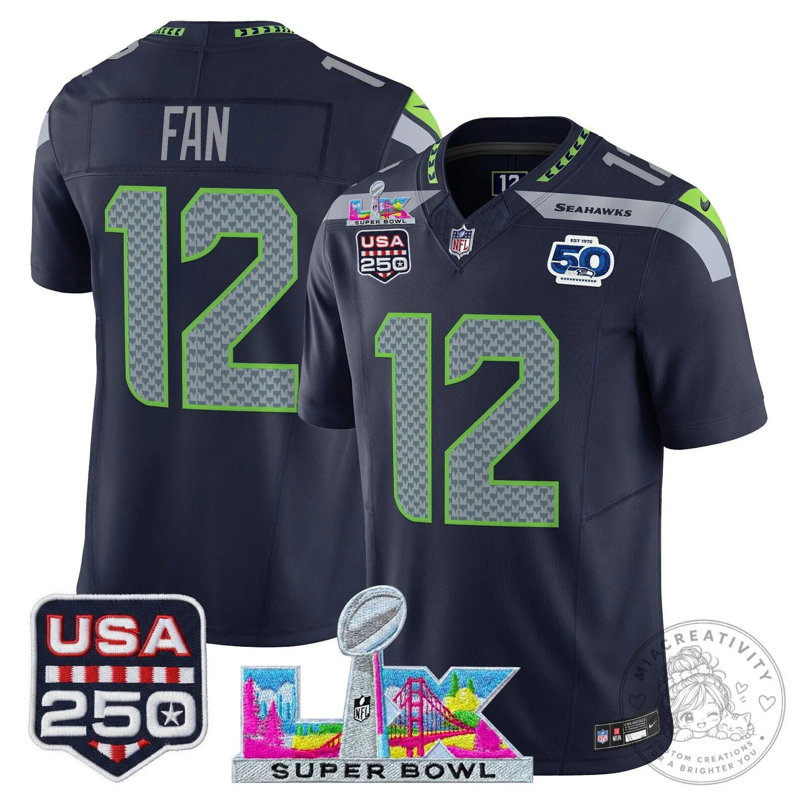Super Bowl LX Seattle Seahawks Sam Darnold Blue Football Jersey 52 Super Bowl LX Seattle Seahawks Sam Darnold Blue Football Jersey