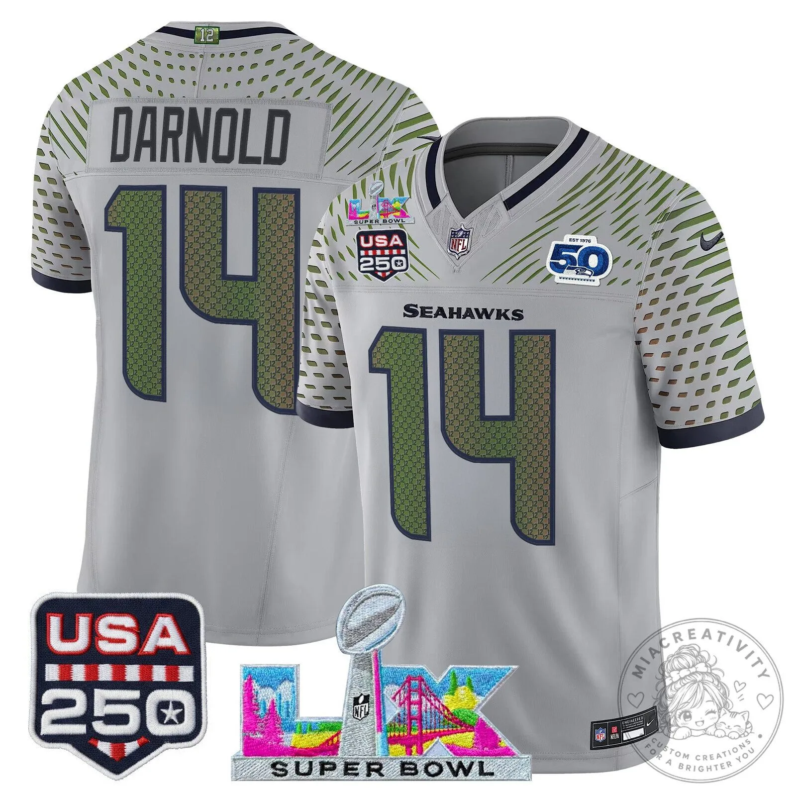 Super Bowl LX Seattle Seahawks Sam Darnold Blue Football Jersey 53 Super Bowl LX Seattle Seahawks Sam Darnold Blue Football Jersey