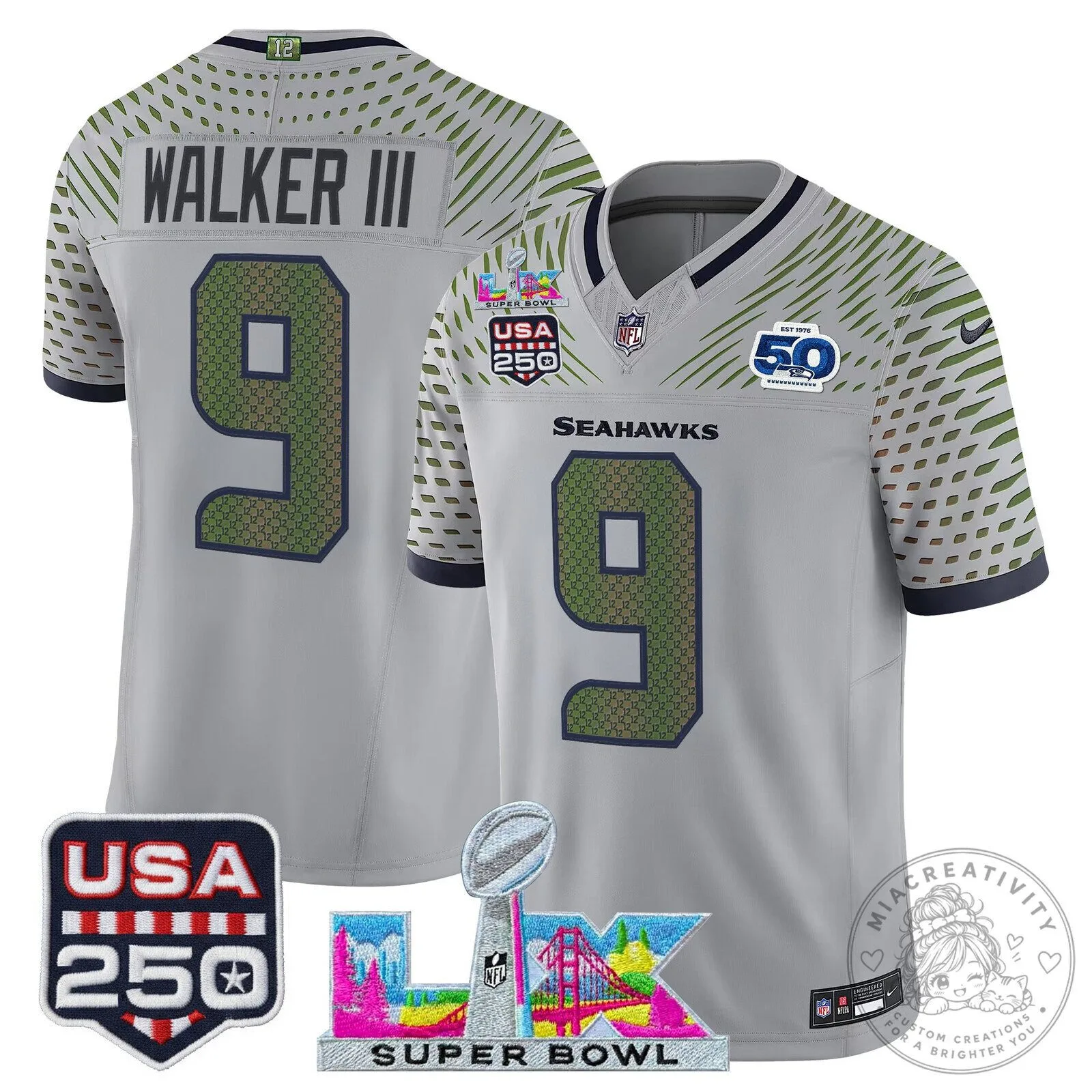 Super Bowl LX Seattle Seahawks Sam Darnold Blue Football Jersey 57 Super Bowl LX Seattle Seahawks Sam Darnold Blue Football Jersey