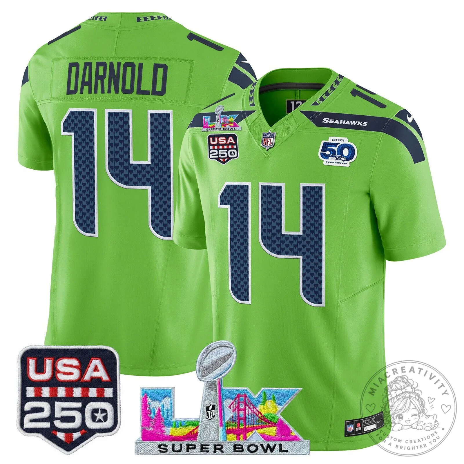 Super Bowl LX Seattle Seahawks Sam Darnold Blue Football Jersey 60 Super Bowl LX Seattle Seahawks Sam Darnold Blue Football Jersey
