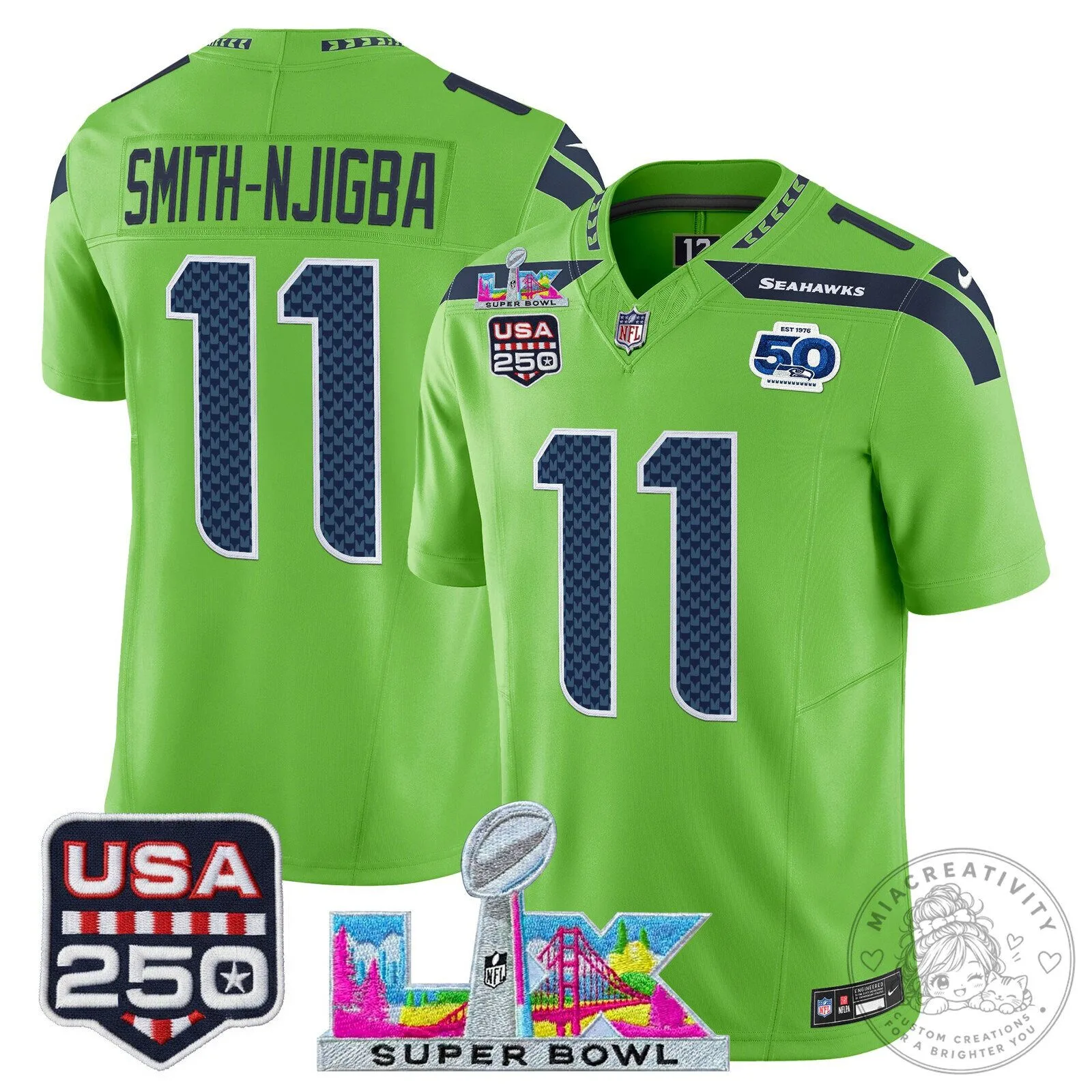 Super Bowl LX Seattle Seahawks Sam Darnold Blue Football Jersey 61 Super Bowl LX Seattle Seahawks Sam Darnold Blue Football Jersey