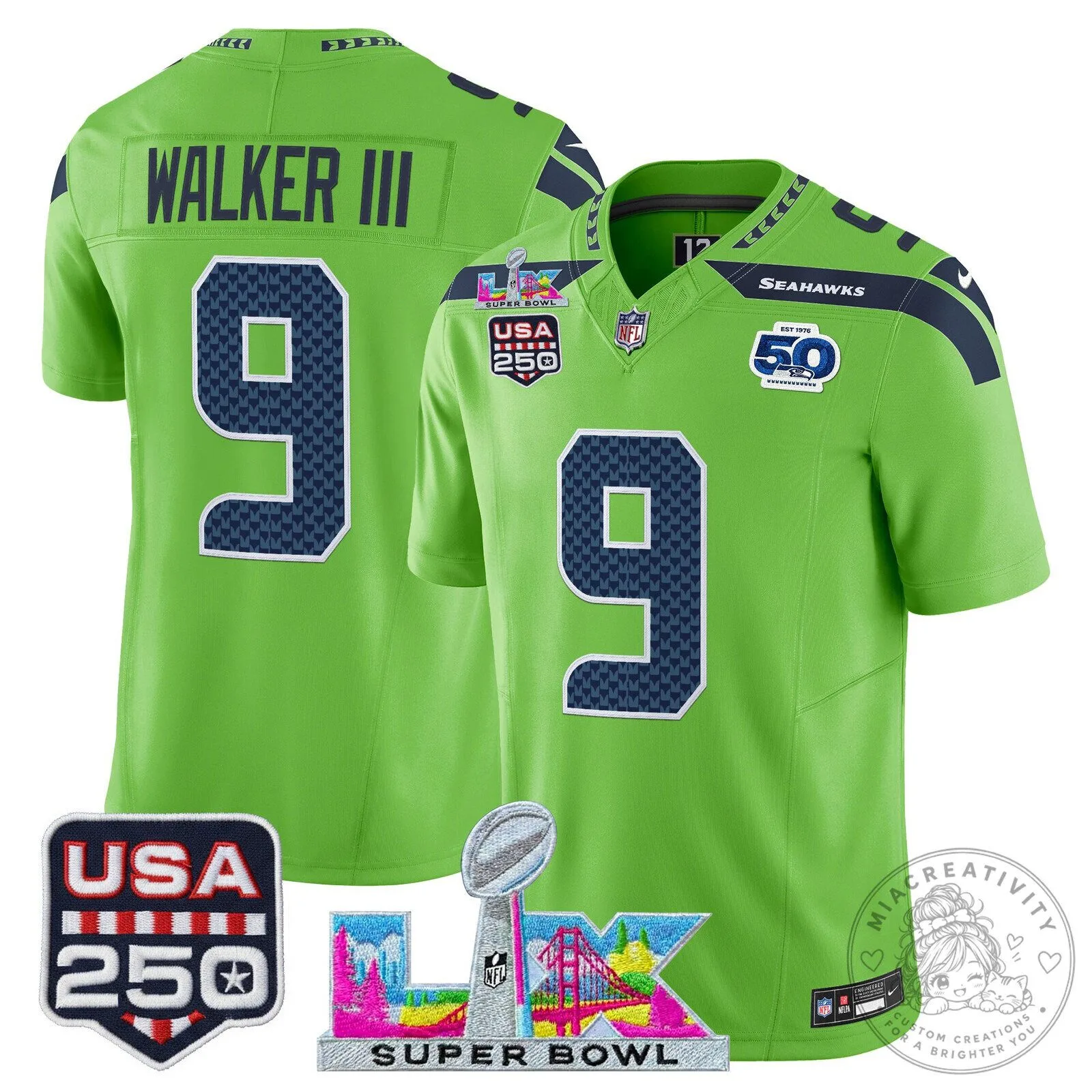 Super Bowl LX Seattle Seahawks Sam Darnold Blue Football Jersey 64 Super Bowl LX Seattle Seahawks Sam Darnold Blue Football Jersey