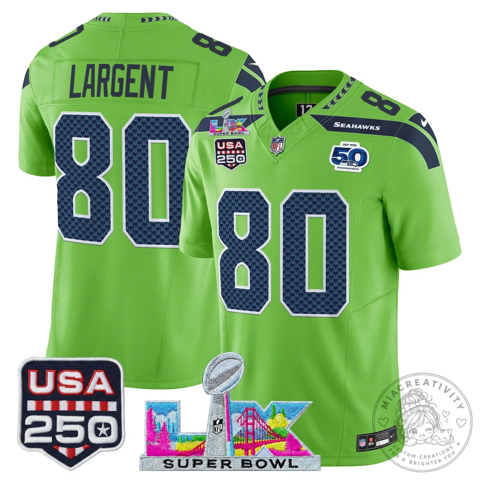 Super Bowl LX Seattle Seahawks Sam Darnold Blue Football Jersey 65 Super Bowl LX Seattle Seahawks Sam Darnold Blue Football Jersey