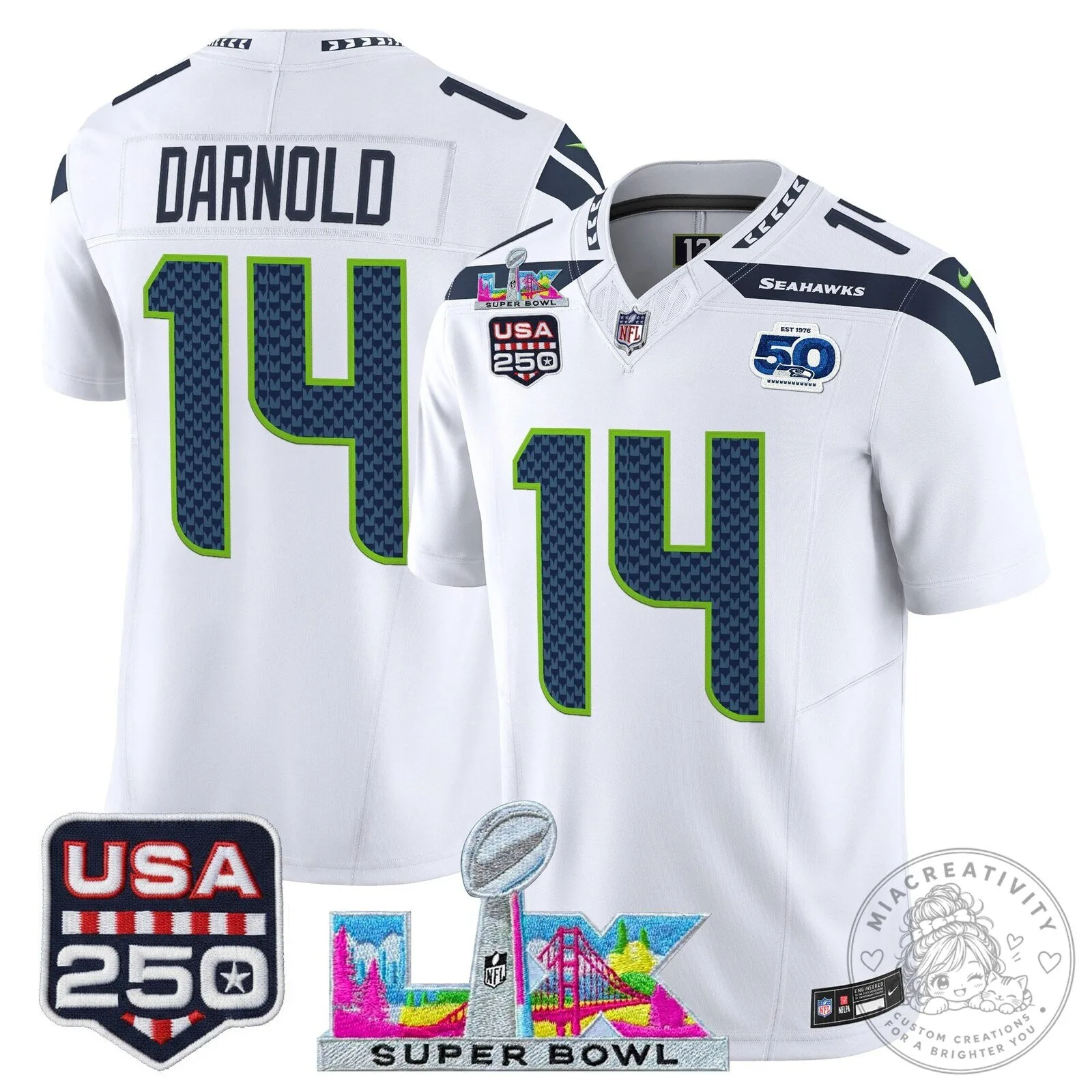 Super Bowl LX Seattle Seahawks Sam Darnold Blue Football Jersey 67 Super Bowl LX Seattle Seahawks Sam Darnold Blue Football Jersey