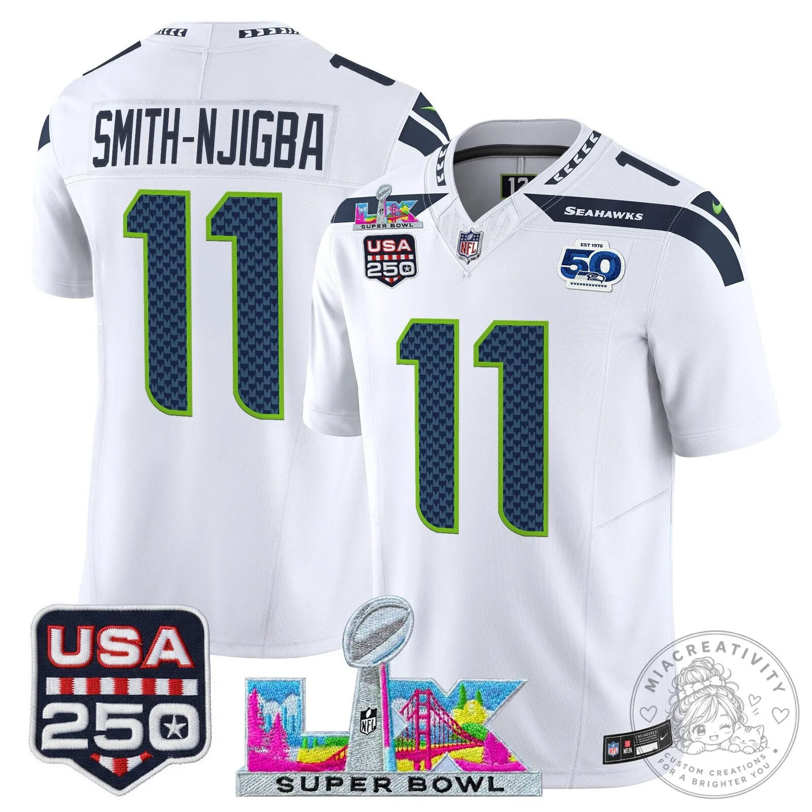 Super Bowl LX Seattle Seahawks Sam Darnold Blue Football Jersey 68 Super Bowl LX Seattle Seahawks Sam Darnold Blue Football Jersey