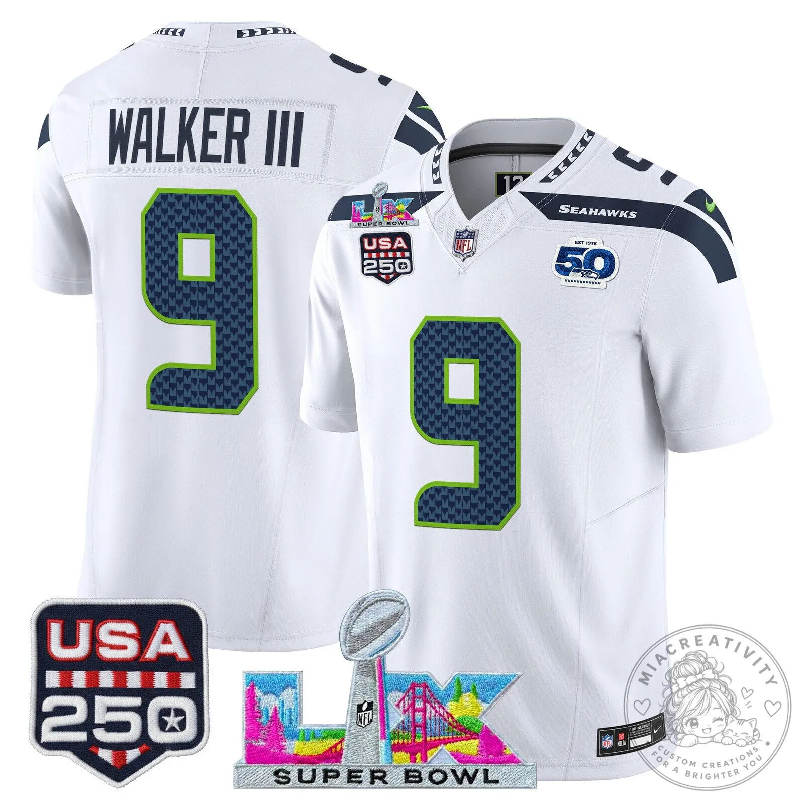 Super Bowl LX Seattle Seahawks Sam Darnold Blue Football Jersey 71 Super Bowl LX Seattle Seahawks Sam Darnold Blue Football Jersey