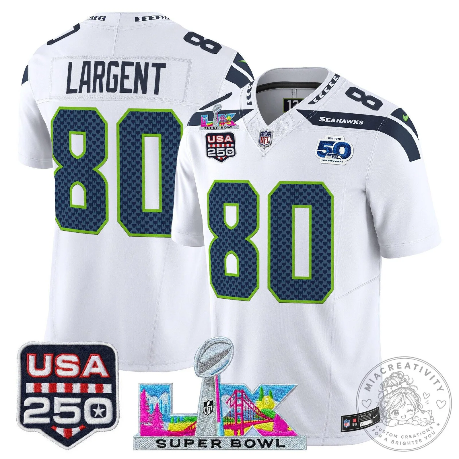Super Bowl LX Seattle Seahawks Sam Darnold Blue Football Jersey 72 Super Bowl LX Seattle Seahawks Sam Darnold Blue Football Jersey