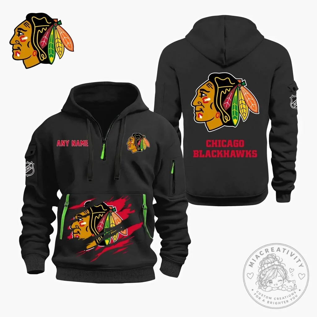 Chicago Blackhawks Personalized Name Quarter Zip Hoodie 2 Chicago Blackhawks Personalized Name Quarter Zip Hoodie