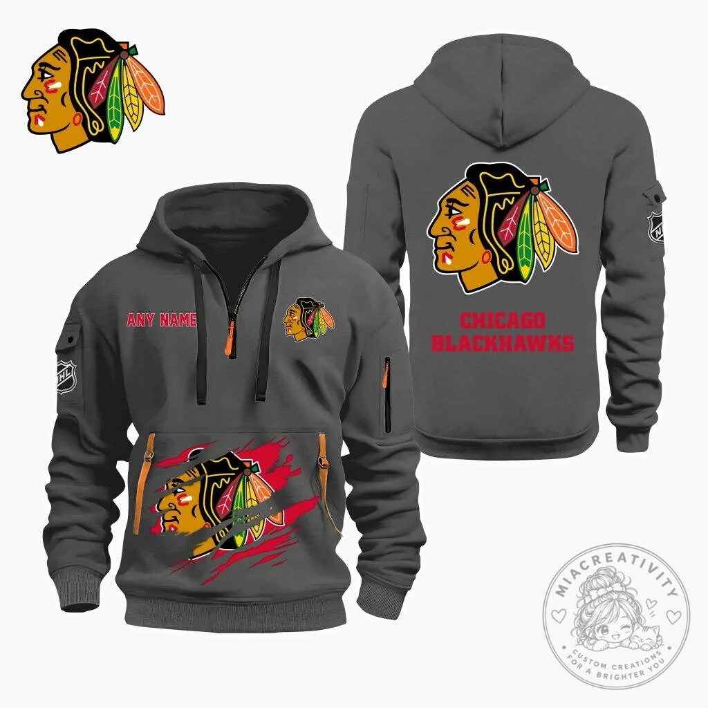 Chicago Blackhawks Personalized Name Quarter Zip Hoodie 13 Chicago Blackhawks Personalized Name Quarter Zip Hoodie