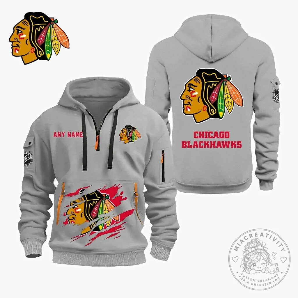 Chicago Blackhawks Personalized Name Quarter Zip Hoodie 14 Chicago Blackhawks Personalized Name Quarter Zip Hoodie