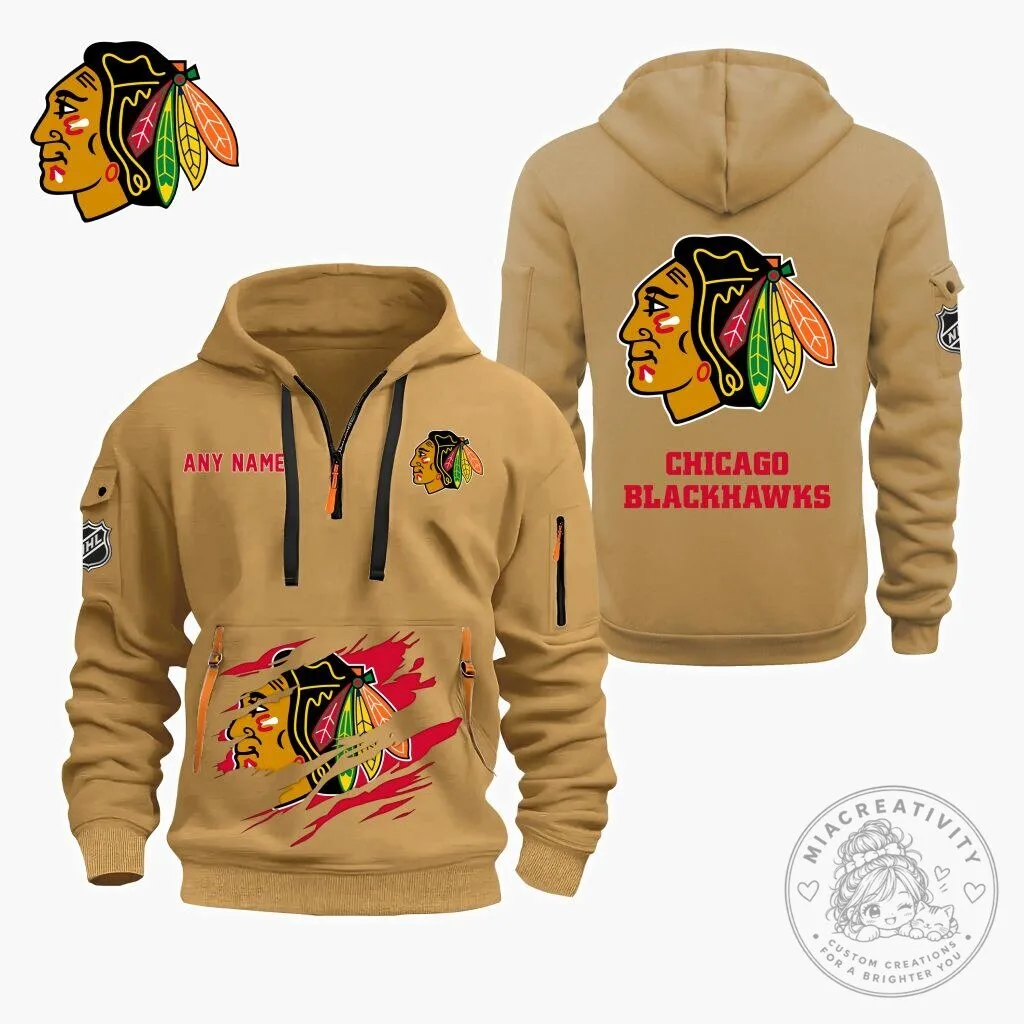 Chicago Blackhawks Personalized Name Quarter Zip Hoodie 18 Chicago Blackhawks Personalized Name Quarter Zip Hoodie