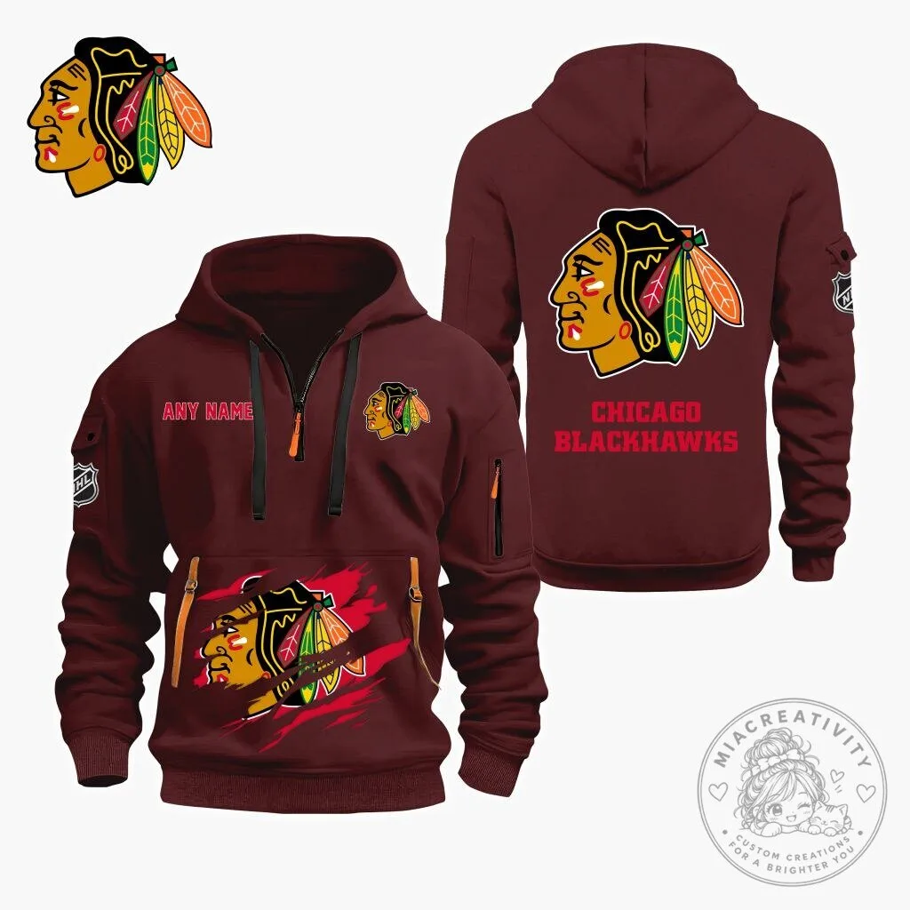 Chicago Blackhawks Personalized Name Quarter Zip Hoodie 19 Chicago Blackhawks Personalized Name Quarter Zip Hoodie