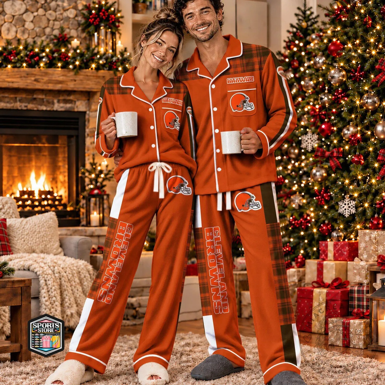 Cleveland Browns NFL Football Team Plaid Christmas Matching Pajamas Set