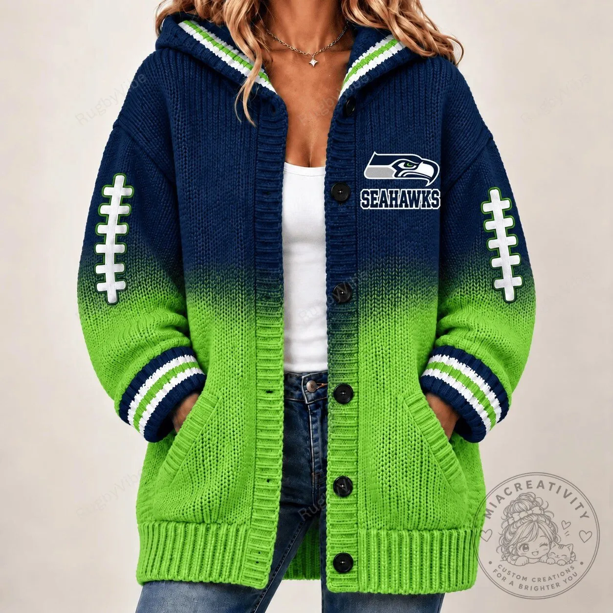 Seattle Seahawks Football Team Logo Hooded Cardigan Sweater 1 Seattle Seahawks Football Team Logo Hooded Cardigan Sweater