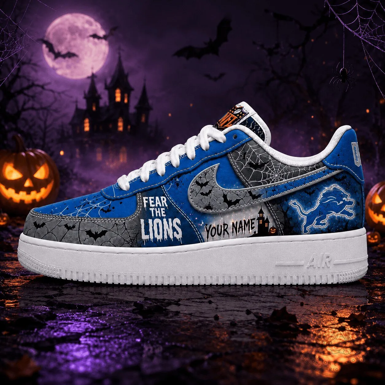 Detroit Lions Halloween Fear The Lions Personalized Air Force 1 Sneakers