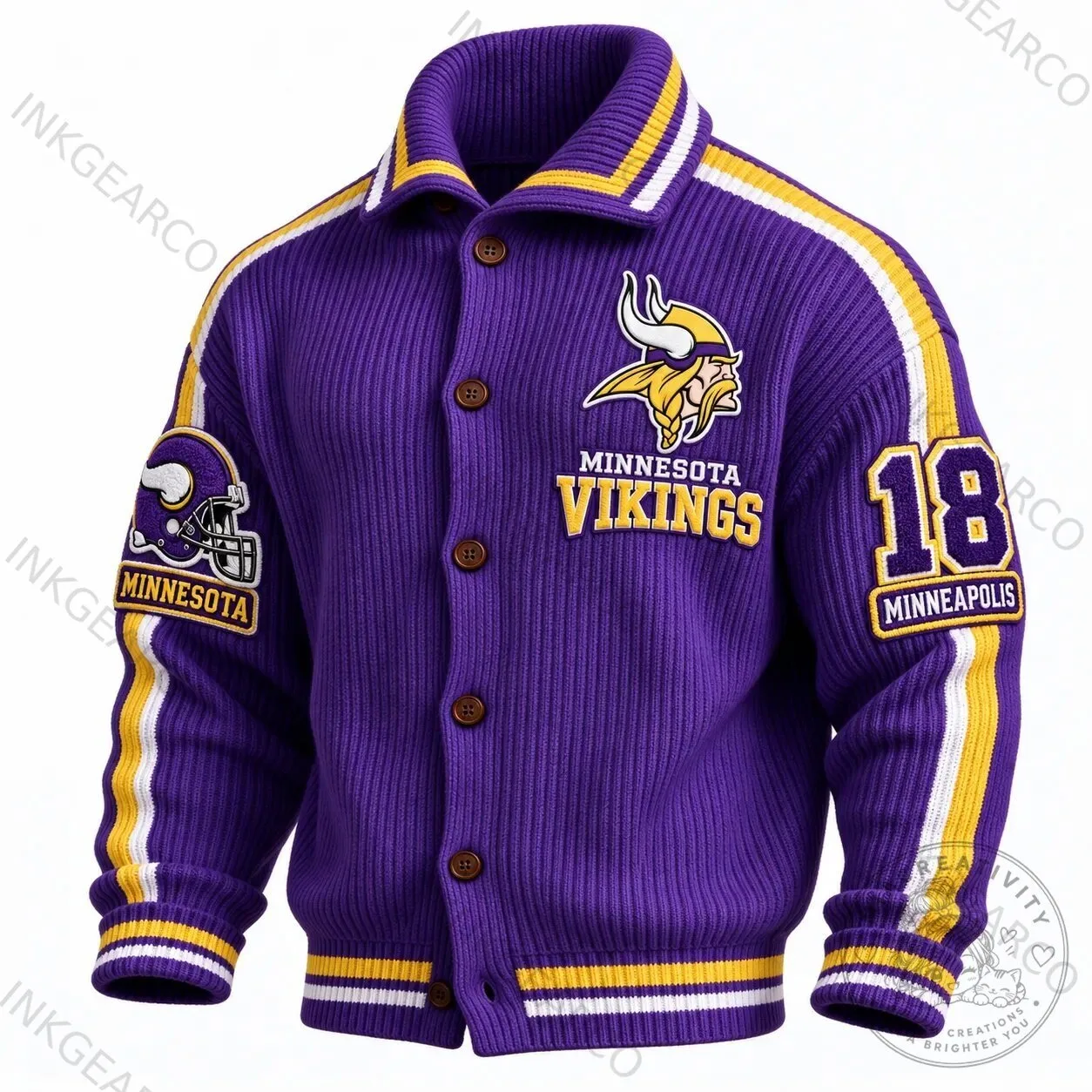Minnesota Vikings Purple and Gold Striped Knit Cardigan Jacket