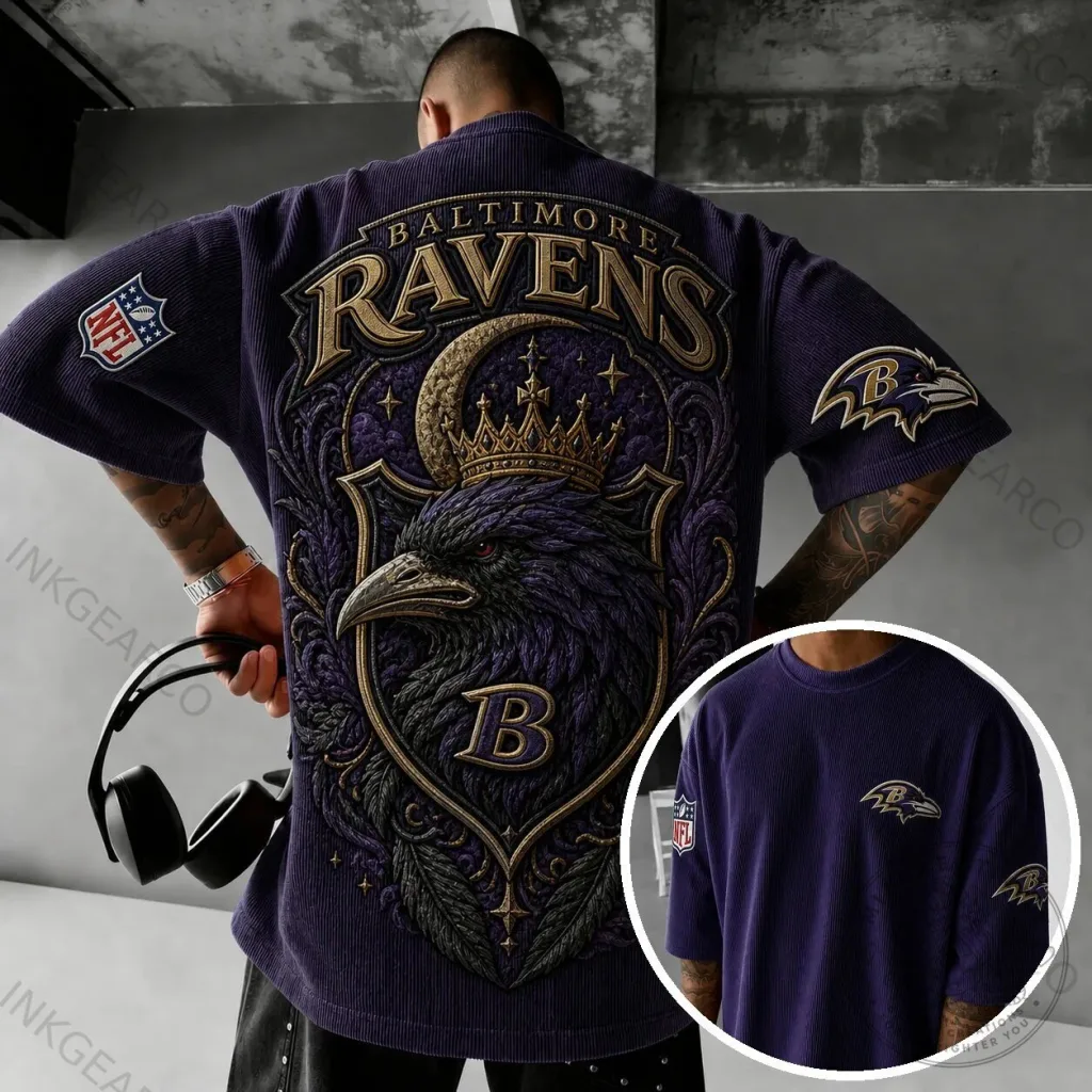 Baltimore Ravens NFL Football Team Logo Corduroy Short Sleeve T-Shirt Baltimore Ravens NFL Football Team Logo Corduroy Short Sleeve T-Shirt