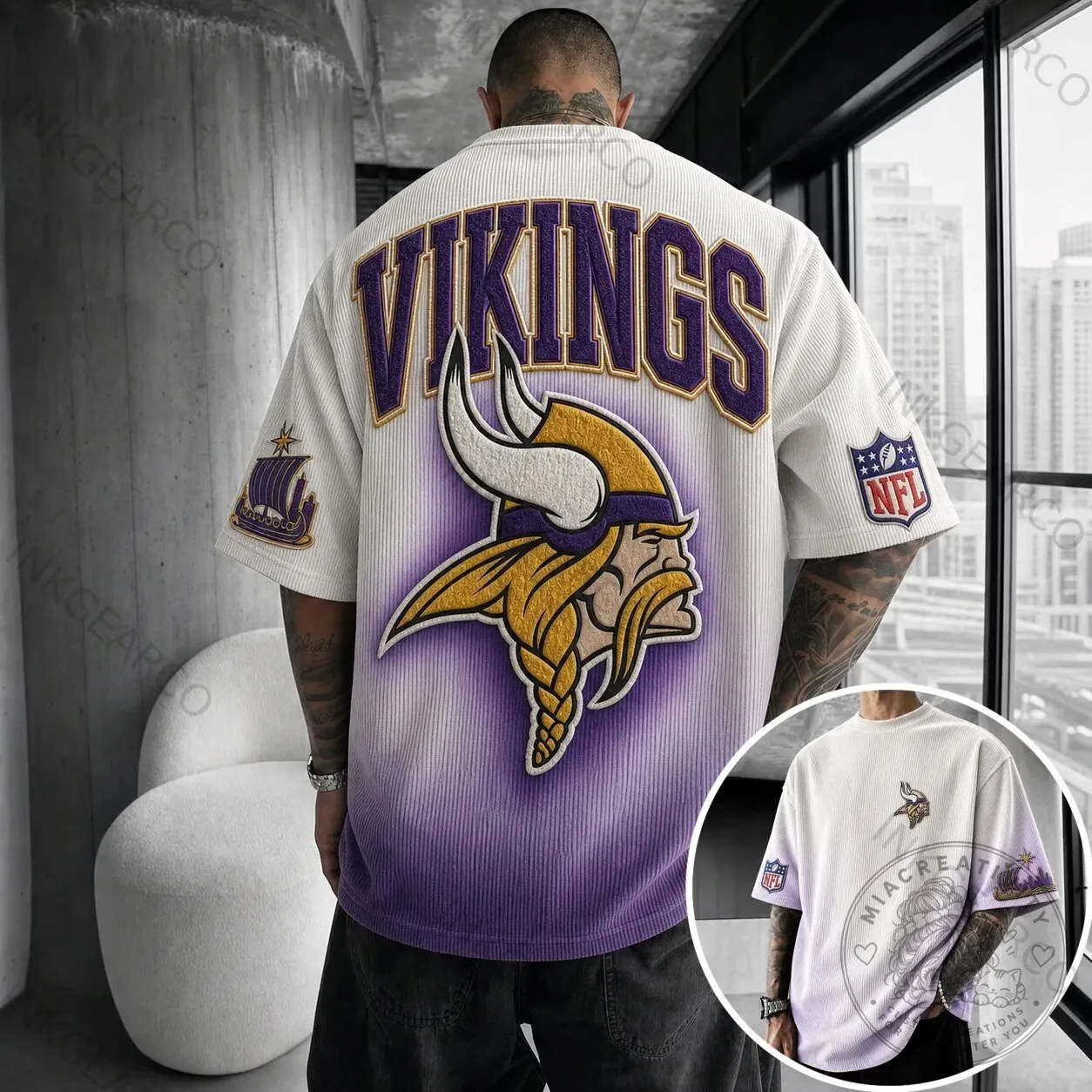 Minnesota Vikings Football Team Logo White Short-Sleeve T-Shirt