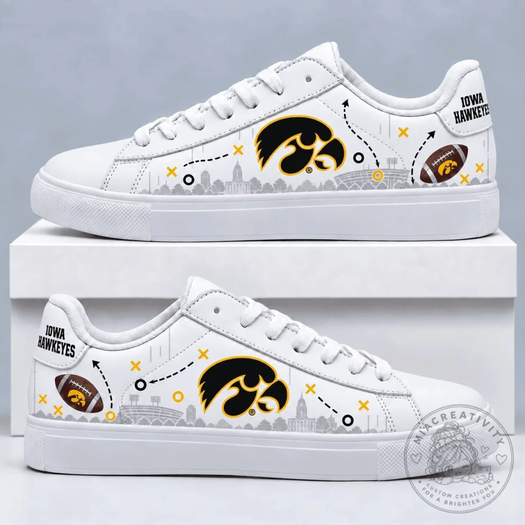 Iowa Hawkeyes Football Team White Low Top Sneakers for Men and Women Iowa Hawkeyes Football Team White Low Top Sneakers for Men and Women