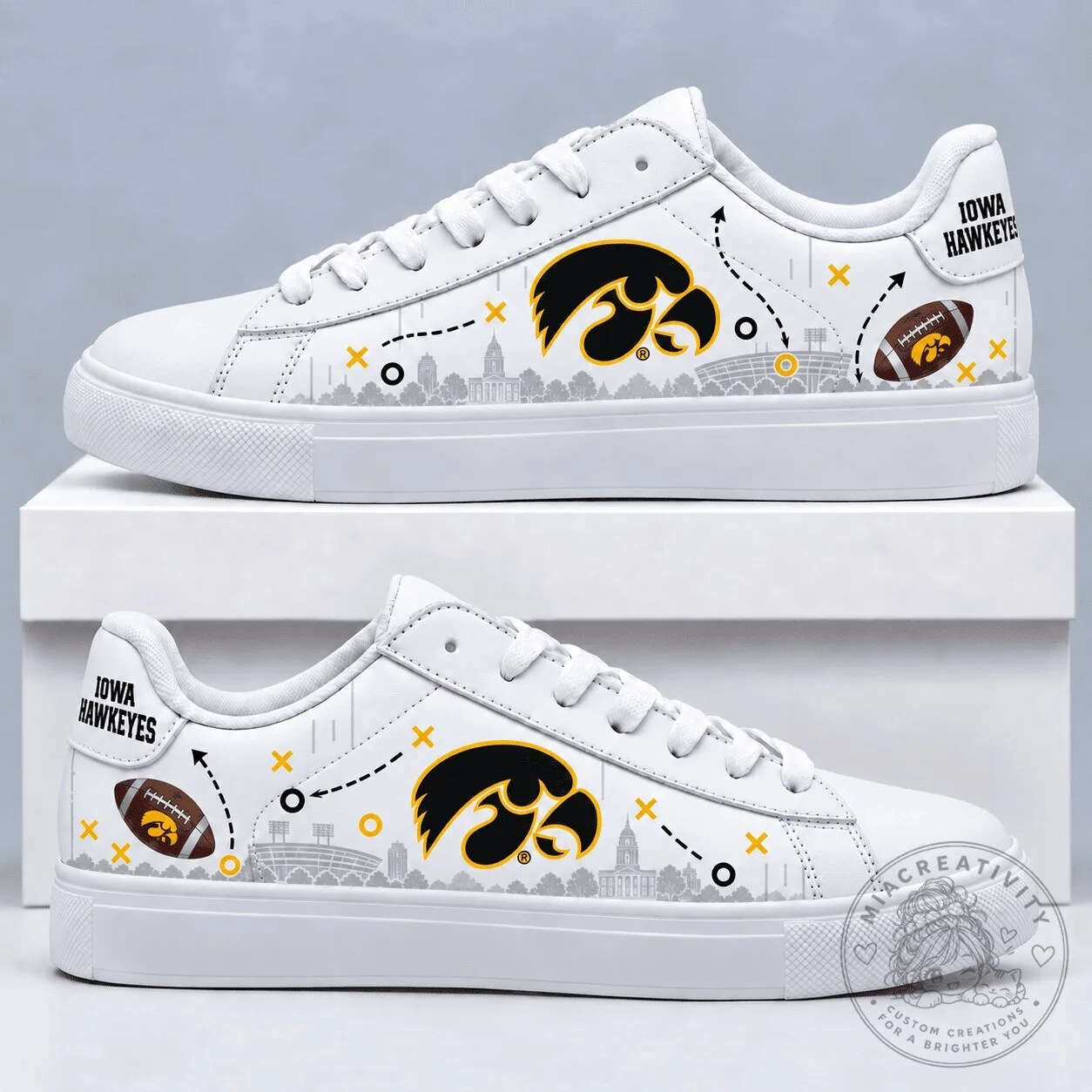 Iowa Hawkeyes Football Team White Low Top Sneakers for Men and Women
