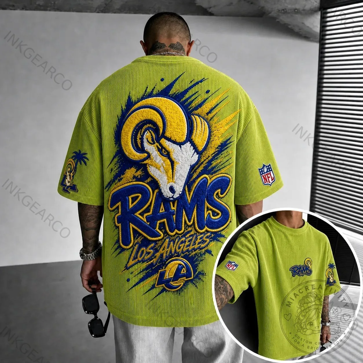 Los Angeles Rams NFL Football Team Oversized Corduroy T-Shirt 2 Los Angeles Rams NFL Football Team Oversized Corduroy T-Shirt