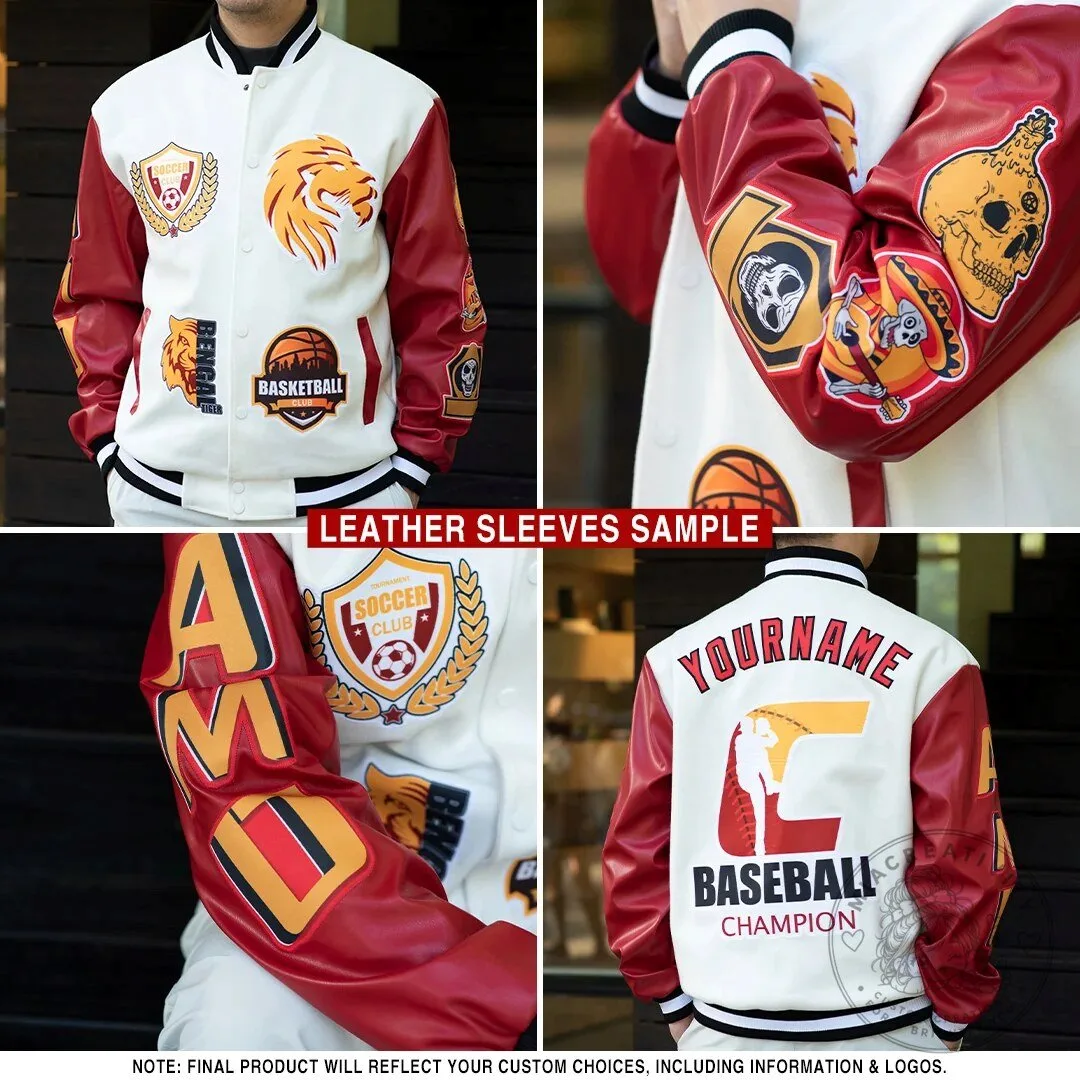 Custom Black Orange White Fire Flame Bomber Full-Snap Varsity Letterman Jacket 11 Custom Black Orange White Fire Flame Bomber Full-Snap Varsity Letterman Jacket