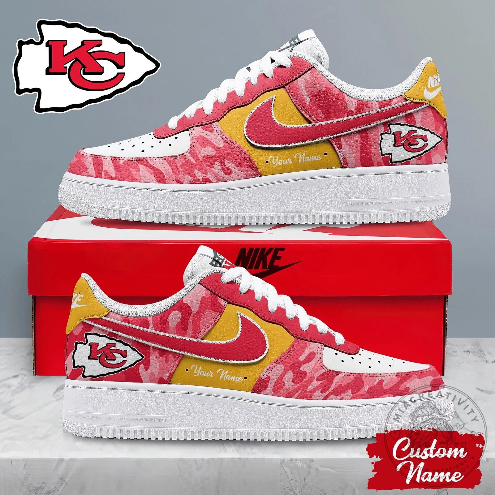 Kansas City Chiefs Custom Name Red Camouflage Pattern Sneakers