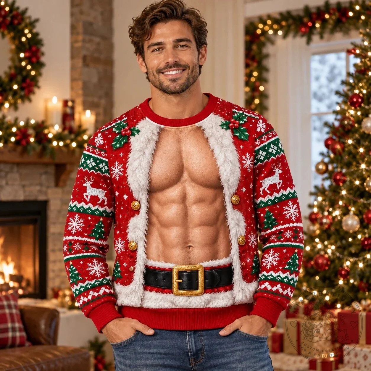 Funny Christmas Ugly Sweater Muscular Santa Claus Six Pack Crewneck Sweatshirt 10 Funny Christmas Ugly Sweater Muscular Santa Claus Six Pack Crewneck Sweatshirt