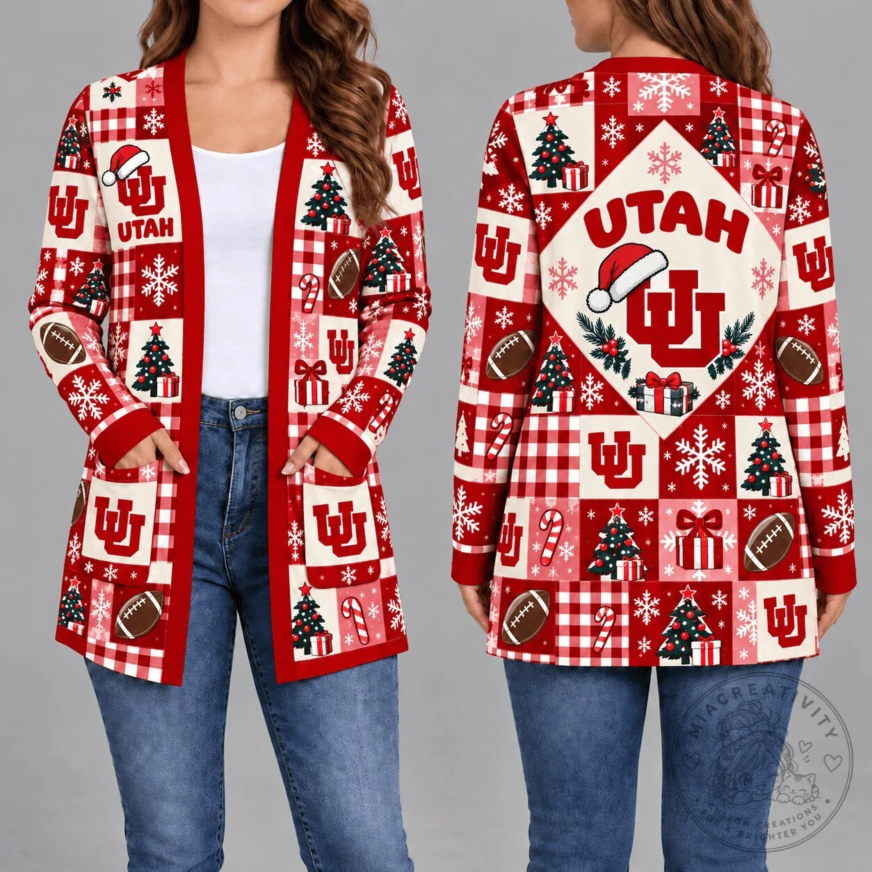 Utah Utes Christmas Pattern Long Sleeve Cardigan 1 Utah Utes Christmas Pattern Long Sleeve Cardigan