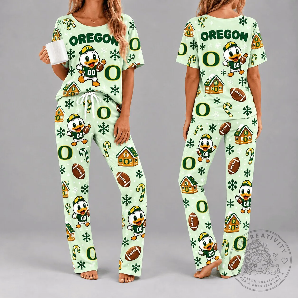 Oregon Ducks Football Christmas Holiday Women's Pajamas Set