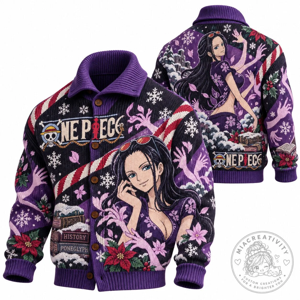 One Piece Nico Robin Anime Character Ugly Christmas Knit Cardigan Sweater