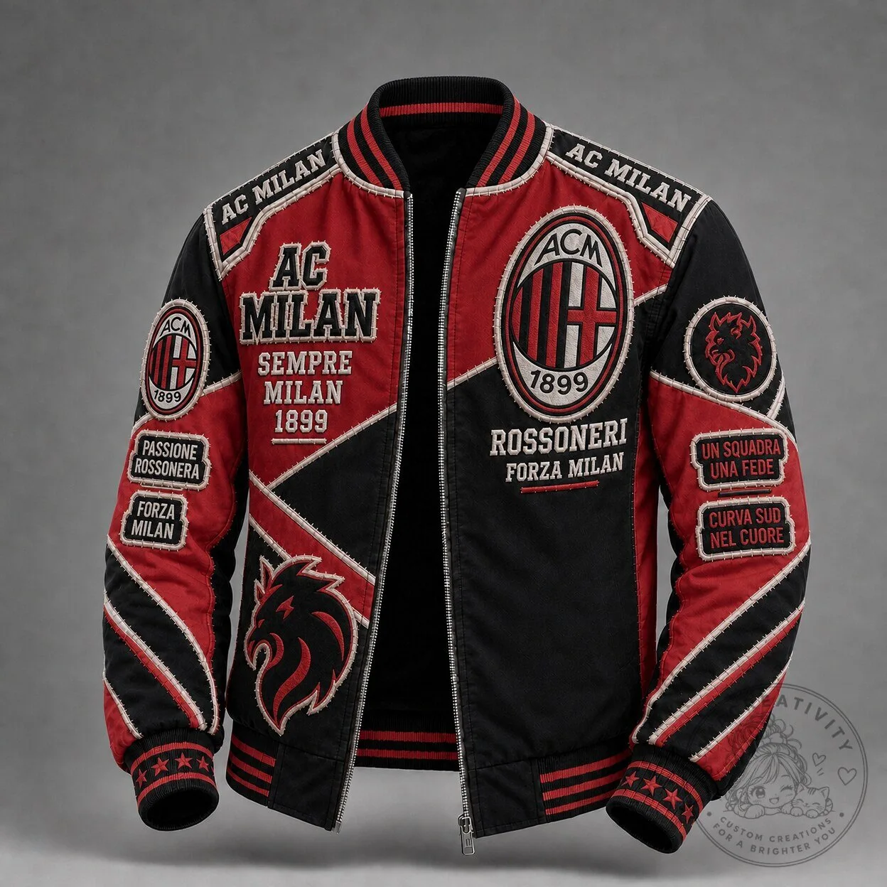 AC Milan Football Club Bomber Jacket for Men, Rossoneri Forza Milan Fan Apparel