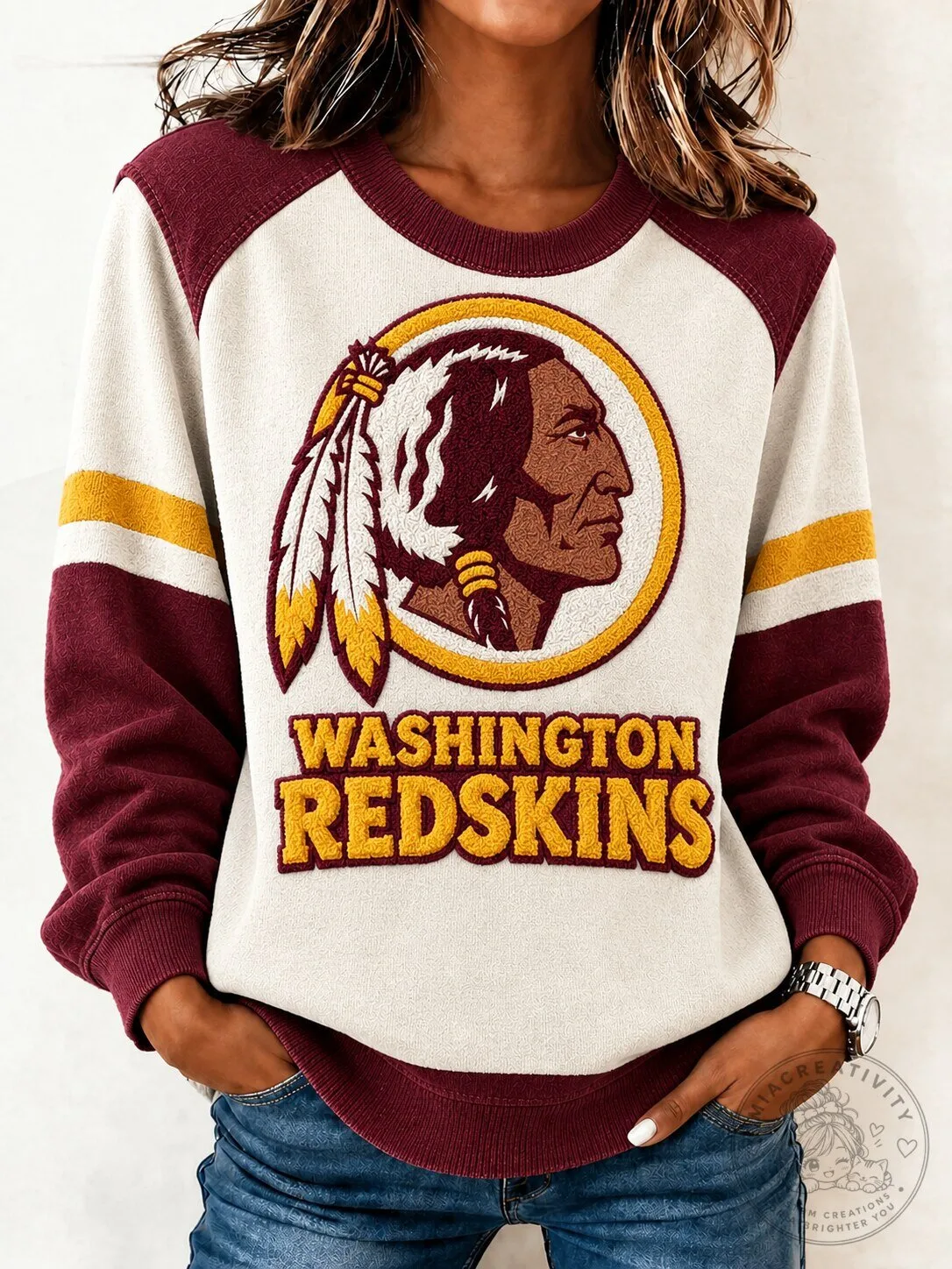 Washington Redskins Football Team Logo Crewneck Sweatshirt for Women