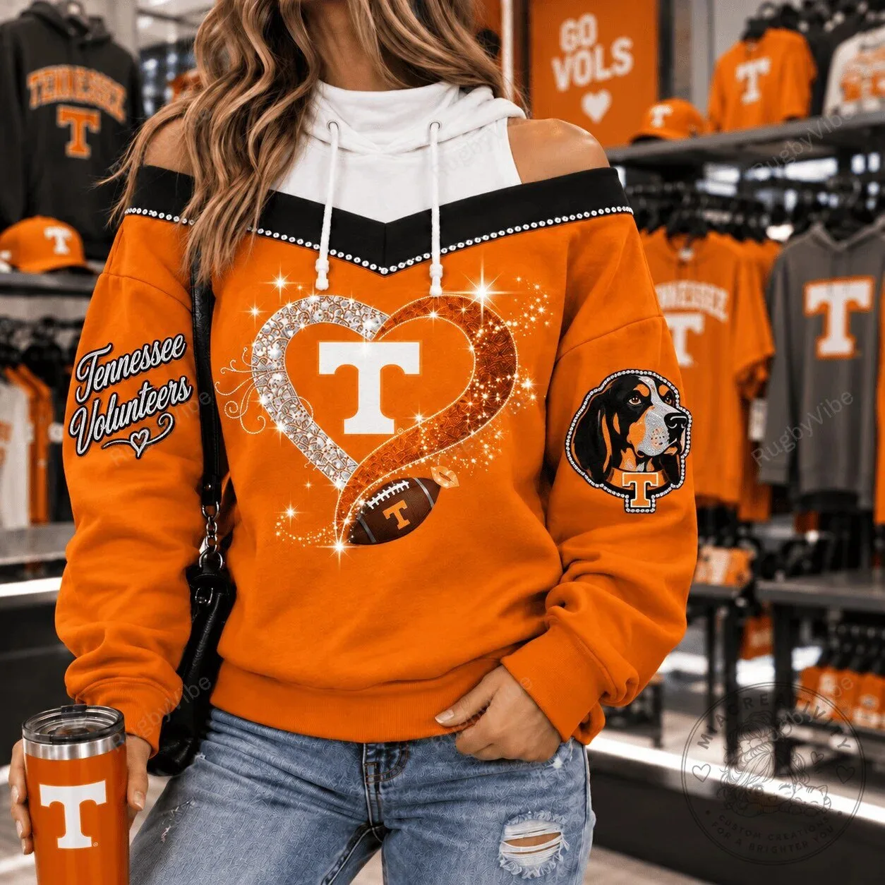 Tennessee Volunteers Football Sparkle Heart Logo Orange Hoodie 1 Tennessee Volunteers Football Sparkle Heart Logo Orange Hoodie
