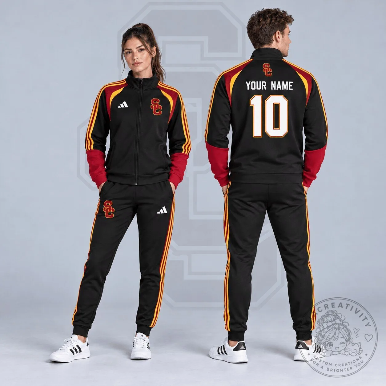 USC Trojans Personalized Black and Red Varsity Stripe Full-Zip Tracksuit Jacket