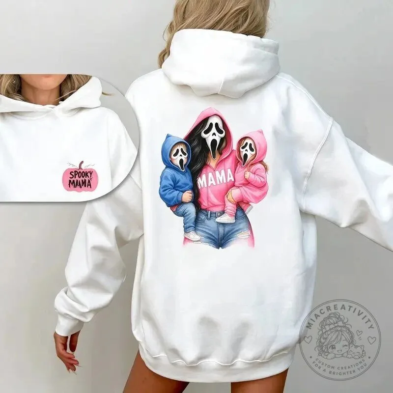 Scream Ghost Face Spooky Mama and Kids Halloween Hoodie