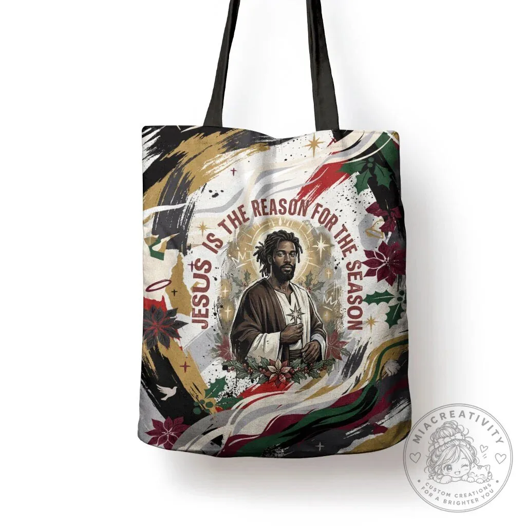 Jesus Is The Reason For The Season Black Christmas Religious Tote Bag