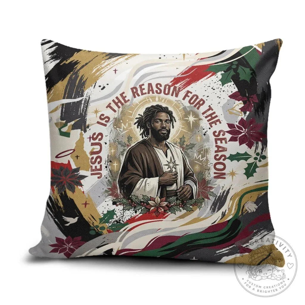 Jesus Is The Reason For The Season Black Christmas Decorative Pillow
