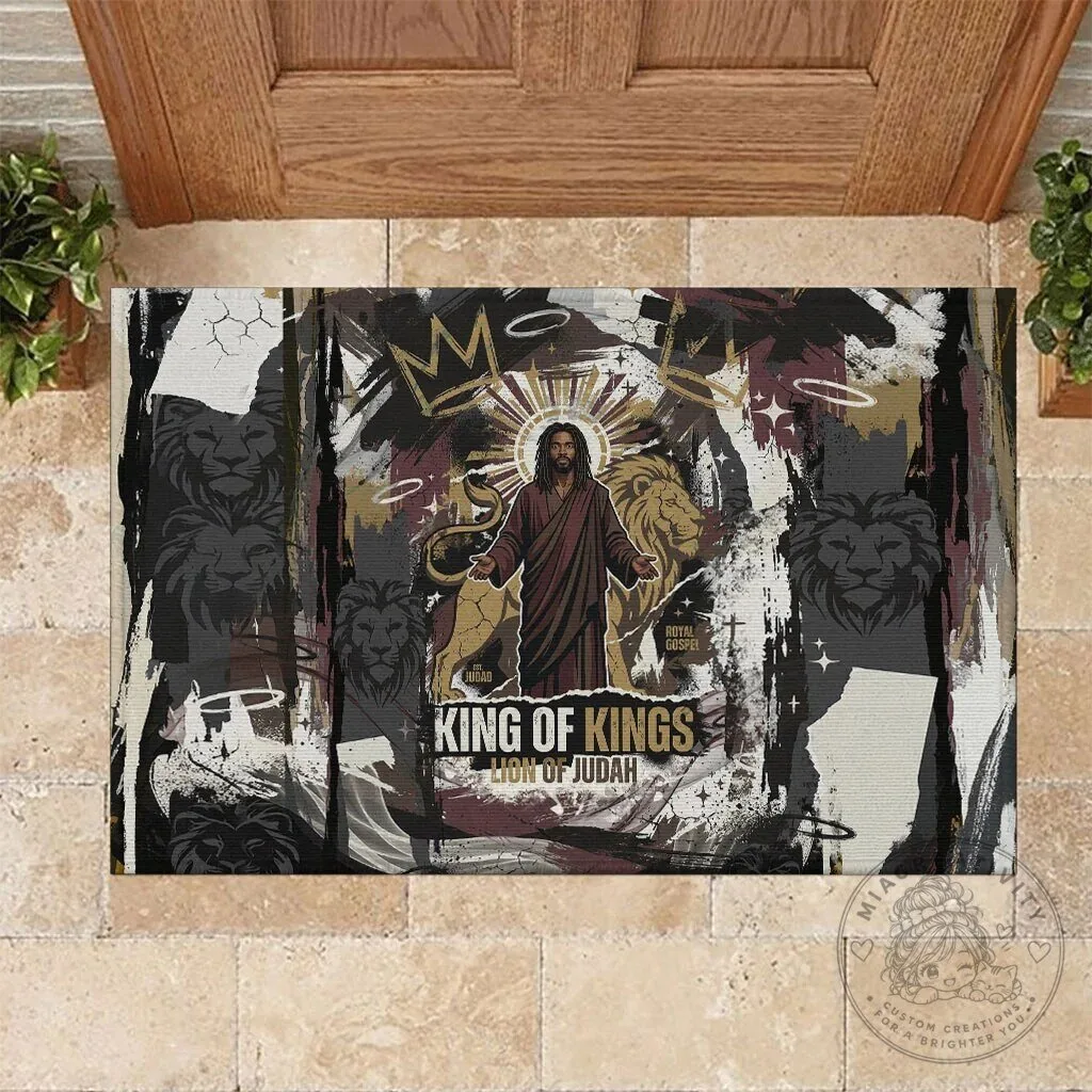 King of Kings Jesus Lion of Judah Religious Christian Faith Doormat