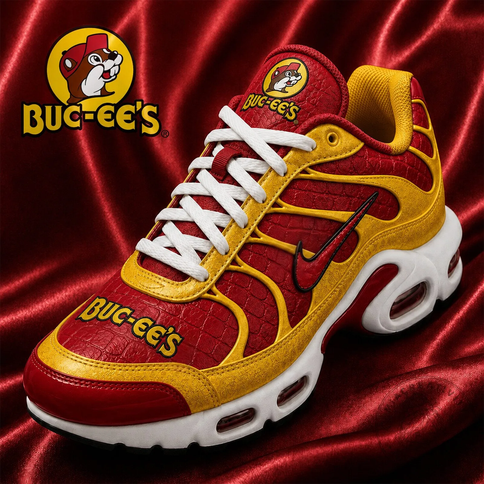 Buc-ee's Beaver Logo Red and Yellow Athletic Shoes