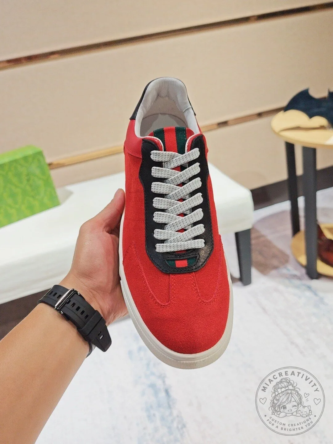 Red Suede Leather Low Top Lace Up Sneakers for Men