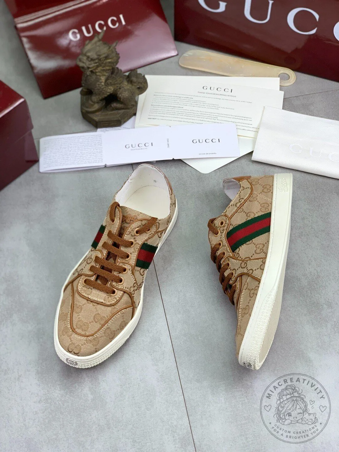 Gucci Monogram Canvas Stripe Ace Sneakers Fashion Shoes for Men and Women 10 Gucci Monogram Canvas Stripe Ace Sneakers Fashion Shoes for Men and Women