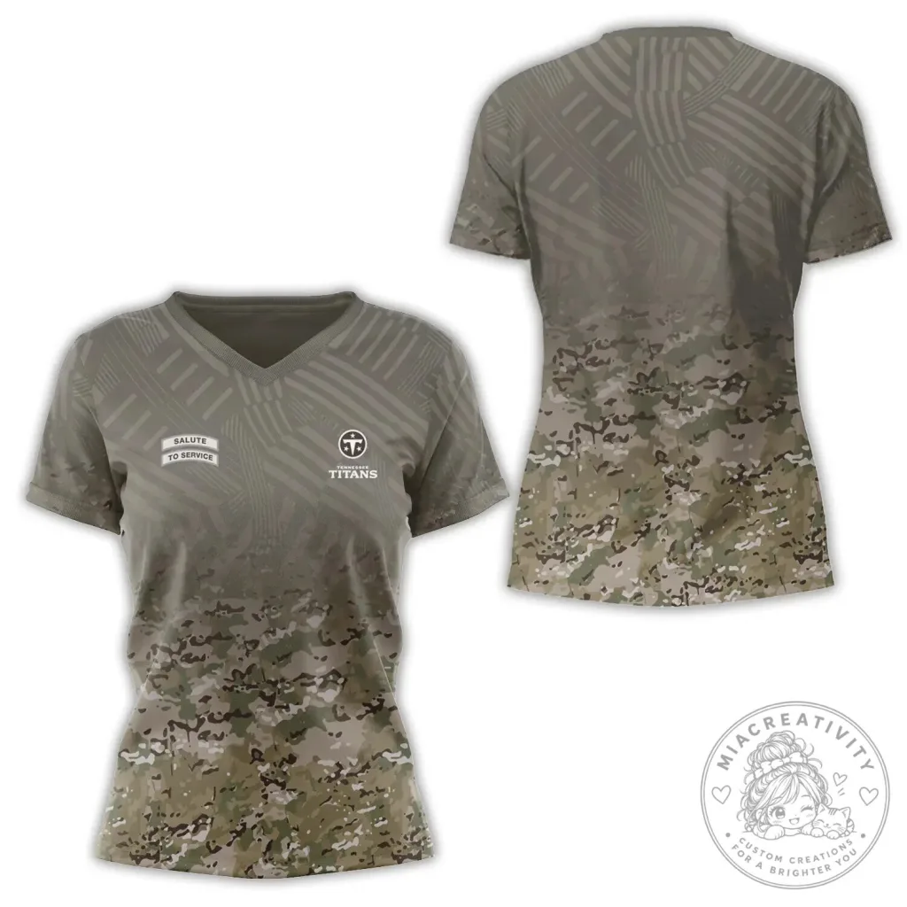 Tennessee Titans Salute To Service Camouflage V-Neck Short Sleeve T-Shirt Tennessee Titans Salute To Service Camouflage V-Neck Short Sleeve T-Shirt