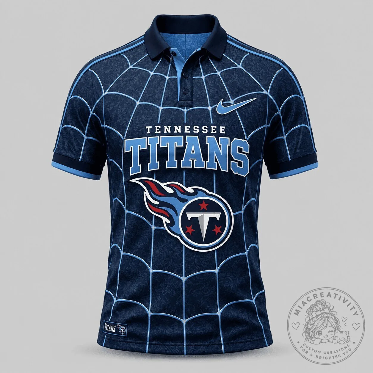 Tennessee Titans Spiderweb Design Blue NFL Football Fan Polo Shirt