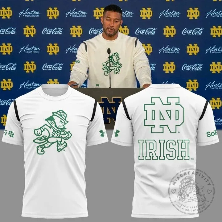 Notre Dame Fighting Irish Football Mascot White Short Sleeve T-Shirt 2 Notre Dame Fighting Irish Football Mascot White Short Sleeve T-Shirt