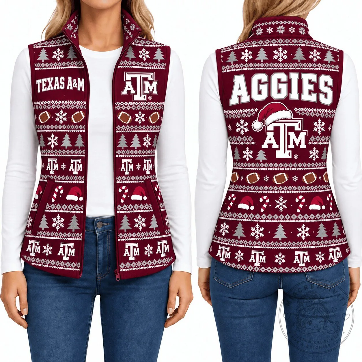 Texas A&M Aggies Christmas Ugly Sweater Style Sleeveless Fleece Jacket