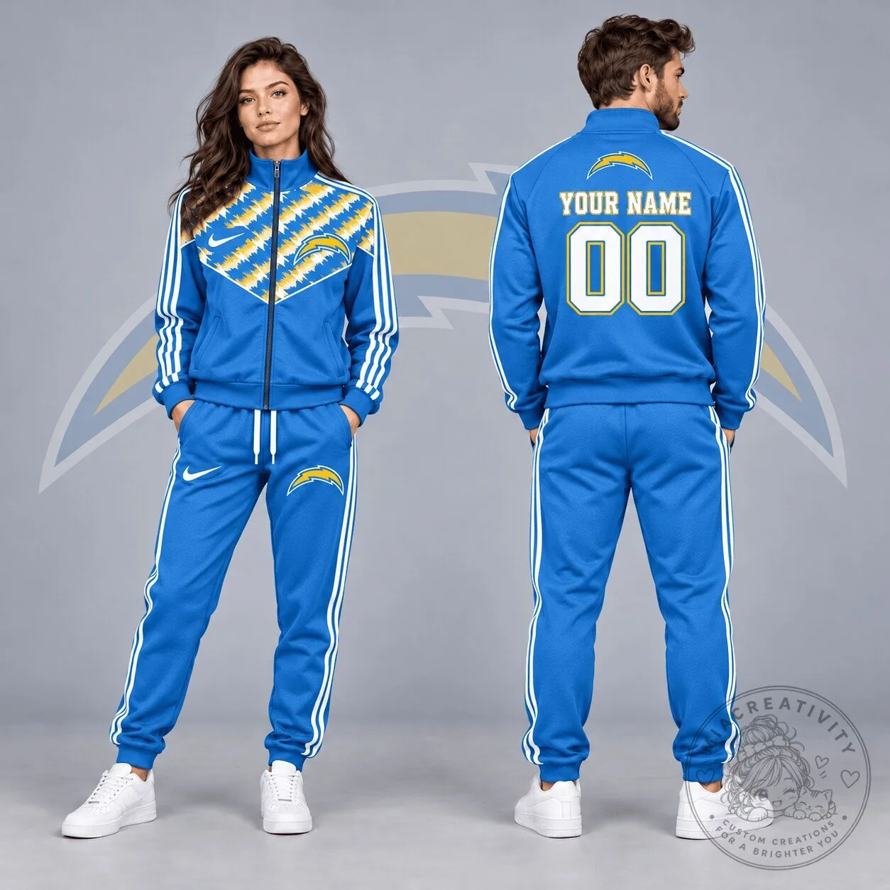 Los Angeles Chargers NFL Custom Name Number Tribal Chevron Full-Zip Tracksuit Jacket