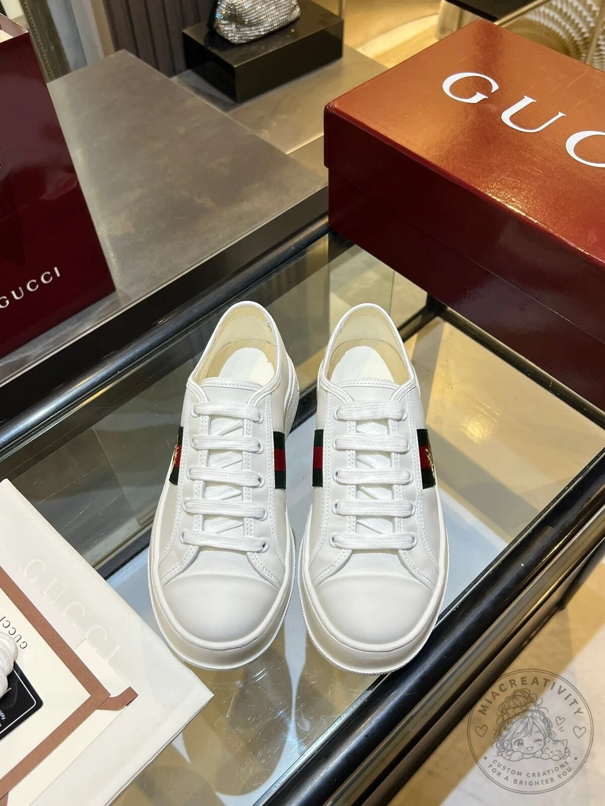Gucci Bee Embroidered White Leather Sneakers for Women 12 Gucci Bee Embroidered White Leather Sneakers for Women