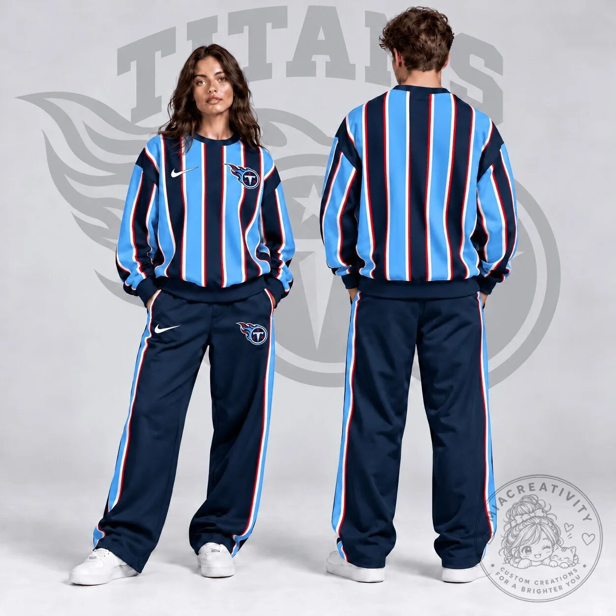 Tennessee Titans NFL Vertical Pinstripe Crewneck Sweatshirt